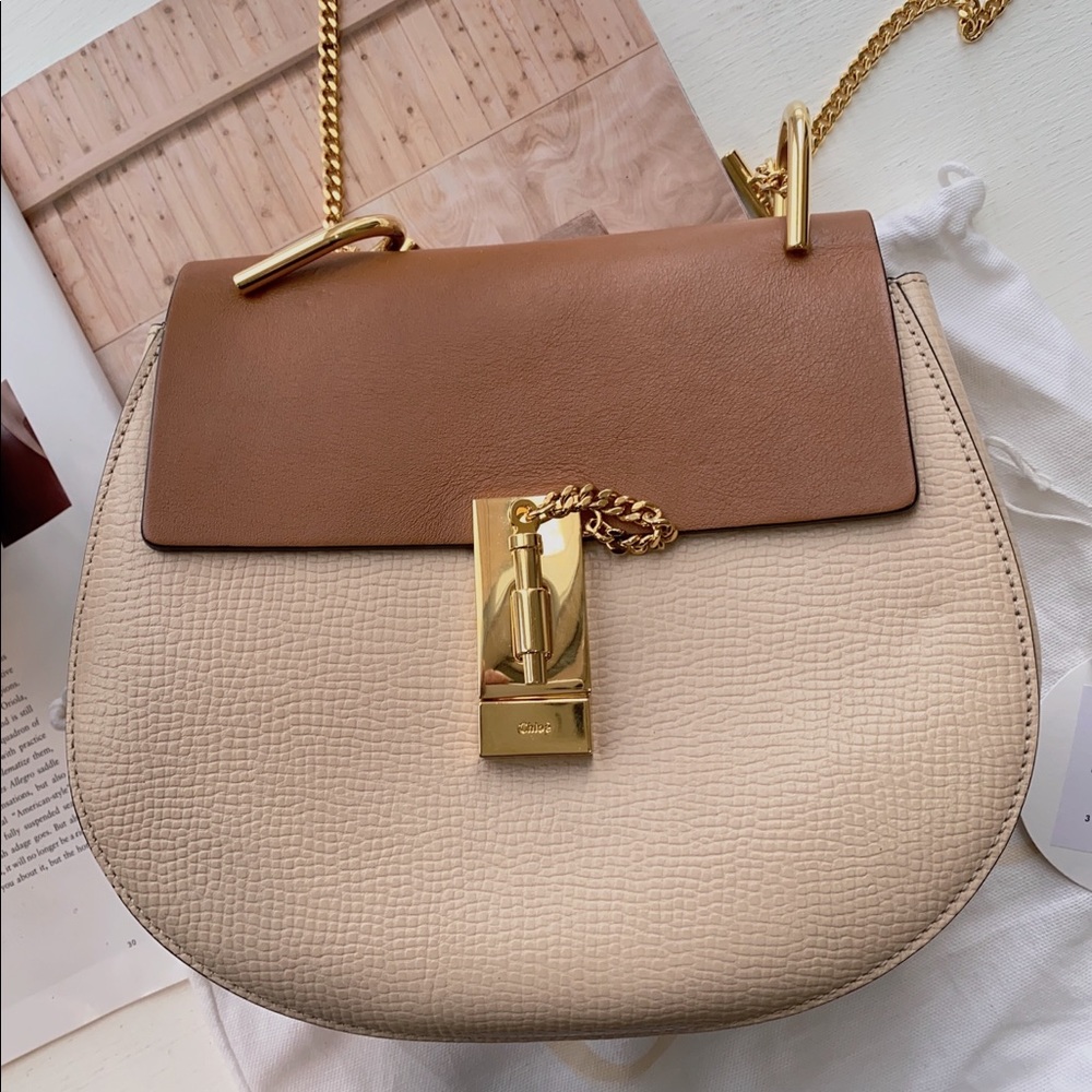 Chloe Grained Calfskin Bi-Color Drew Beige Bag